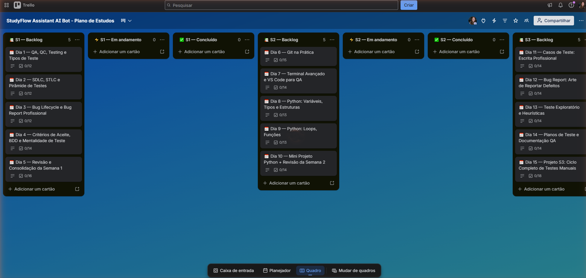 Trello board do plano de estudos QA